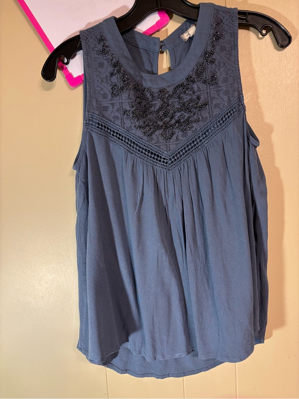 Eyeshadow Blue Sleeveless Beaded Yoke Camisole